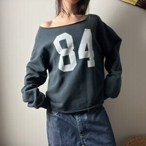 brandy melville 84 gray raw hem oversized off shoulder graphic sweatshirt